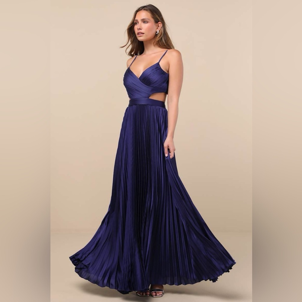 Lulus Got the Glam Navy Blue Pleated Cutout Maxi Dress - Picture 3 of 14
